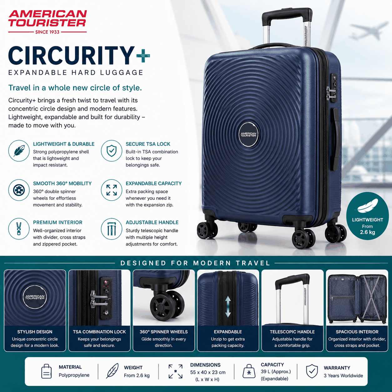 American Tourister Circurity+ Expandable Hard Luggage image 3