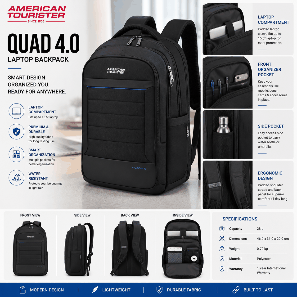 American Tourister Quad 4.0 Laptop Backpack image 3