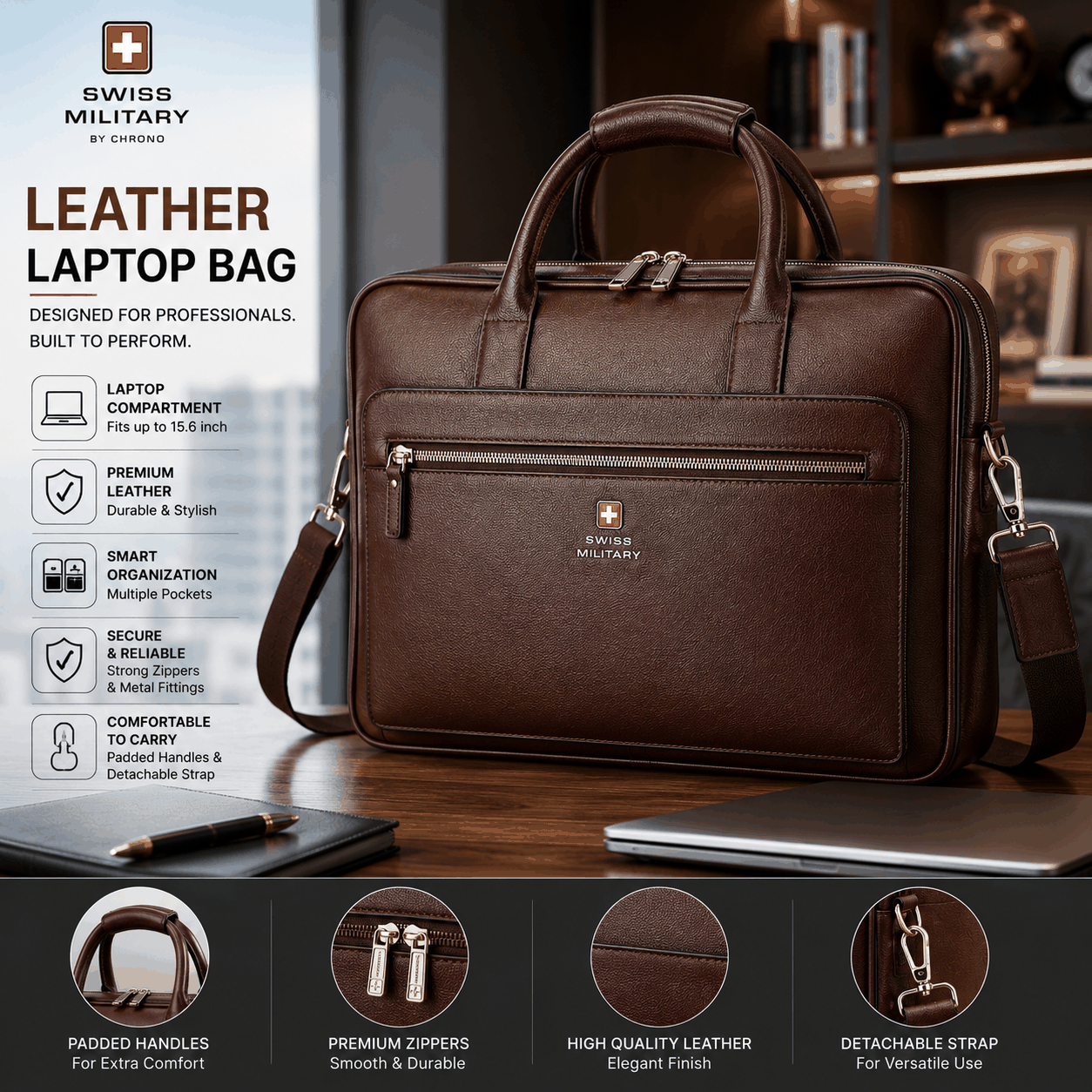 Swiss Military Leather Laptop Bag image 3