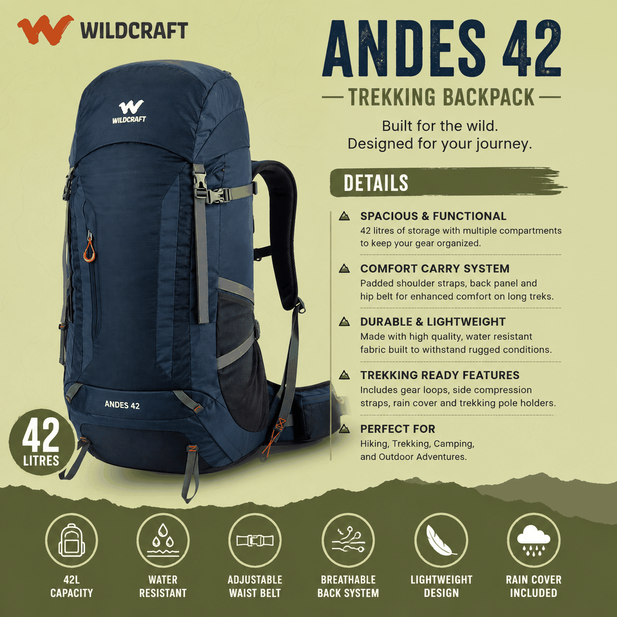 Wildcraft Andes 42 Backpack Trekking Backpack