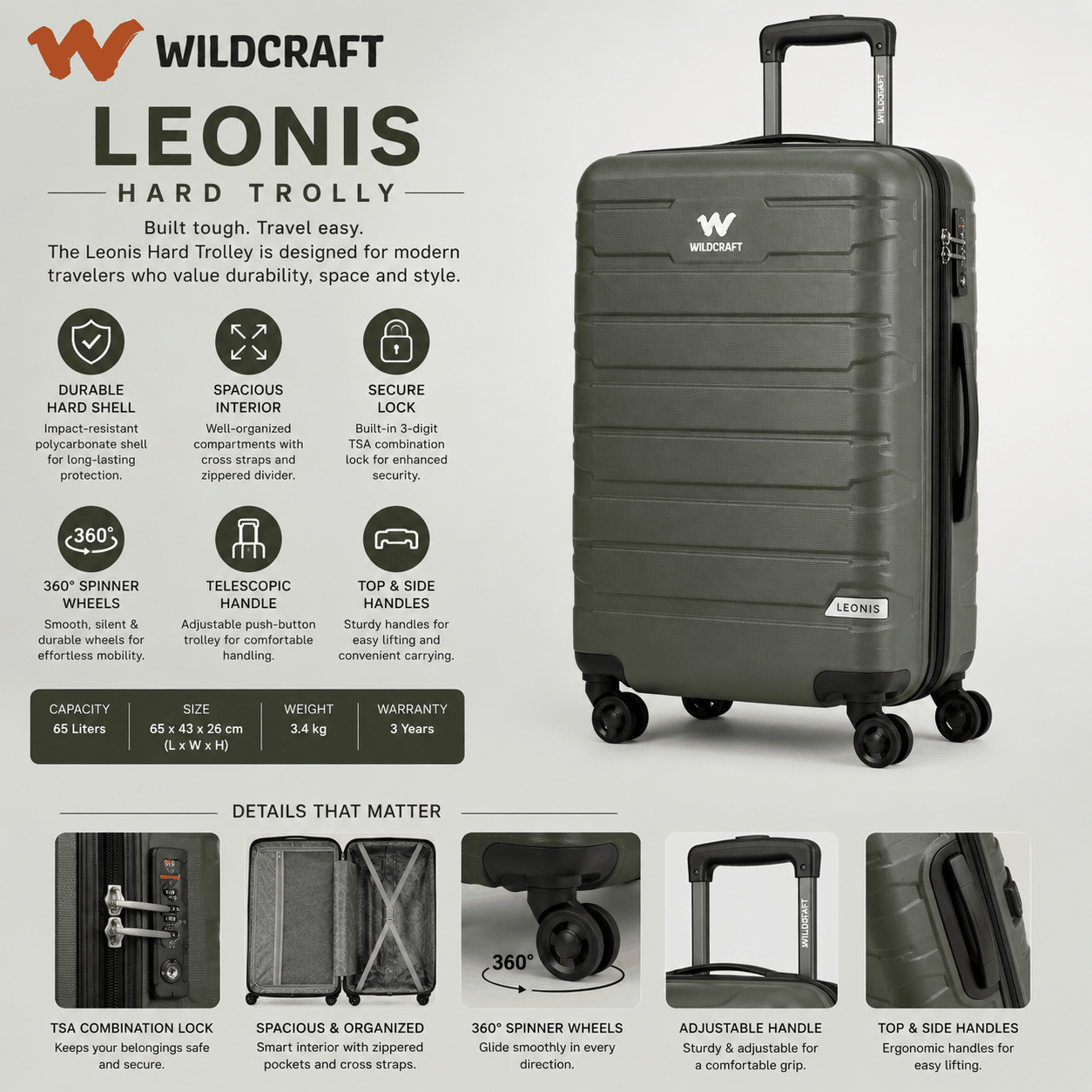 Wildcraft Leonis Hard Trolley image 3