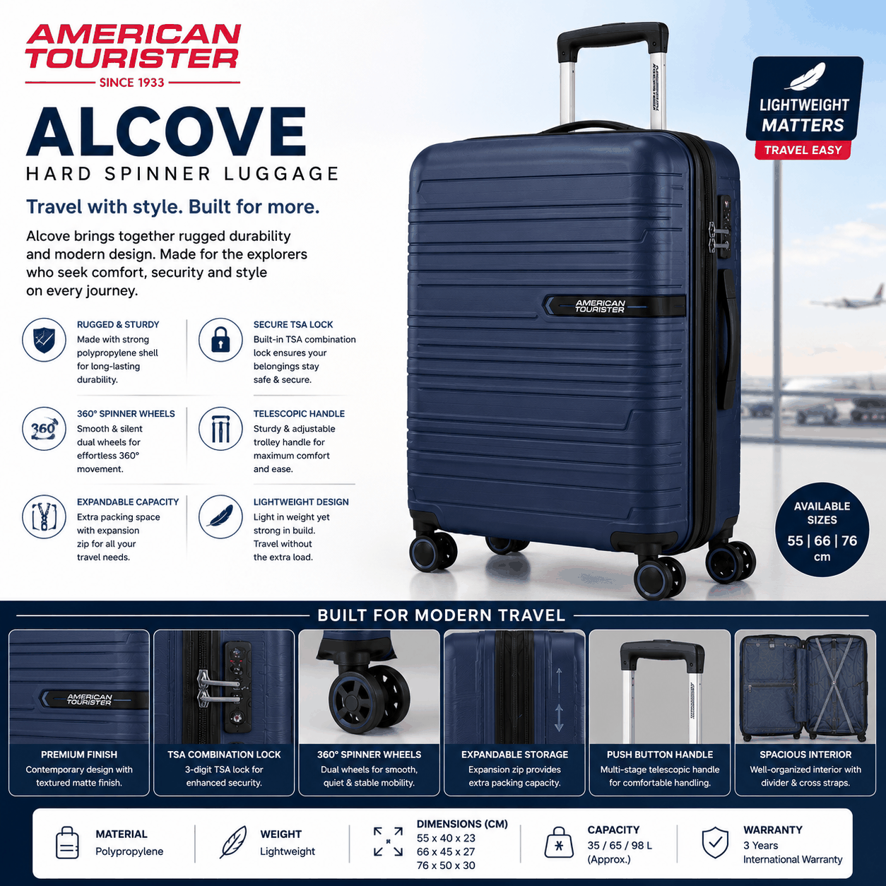 American Tourister Alcove Hard Spinner Luggage image 3