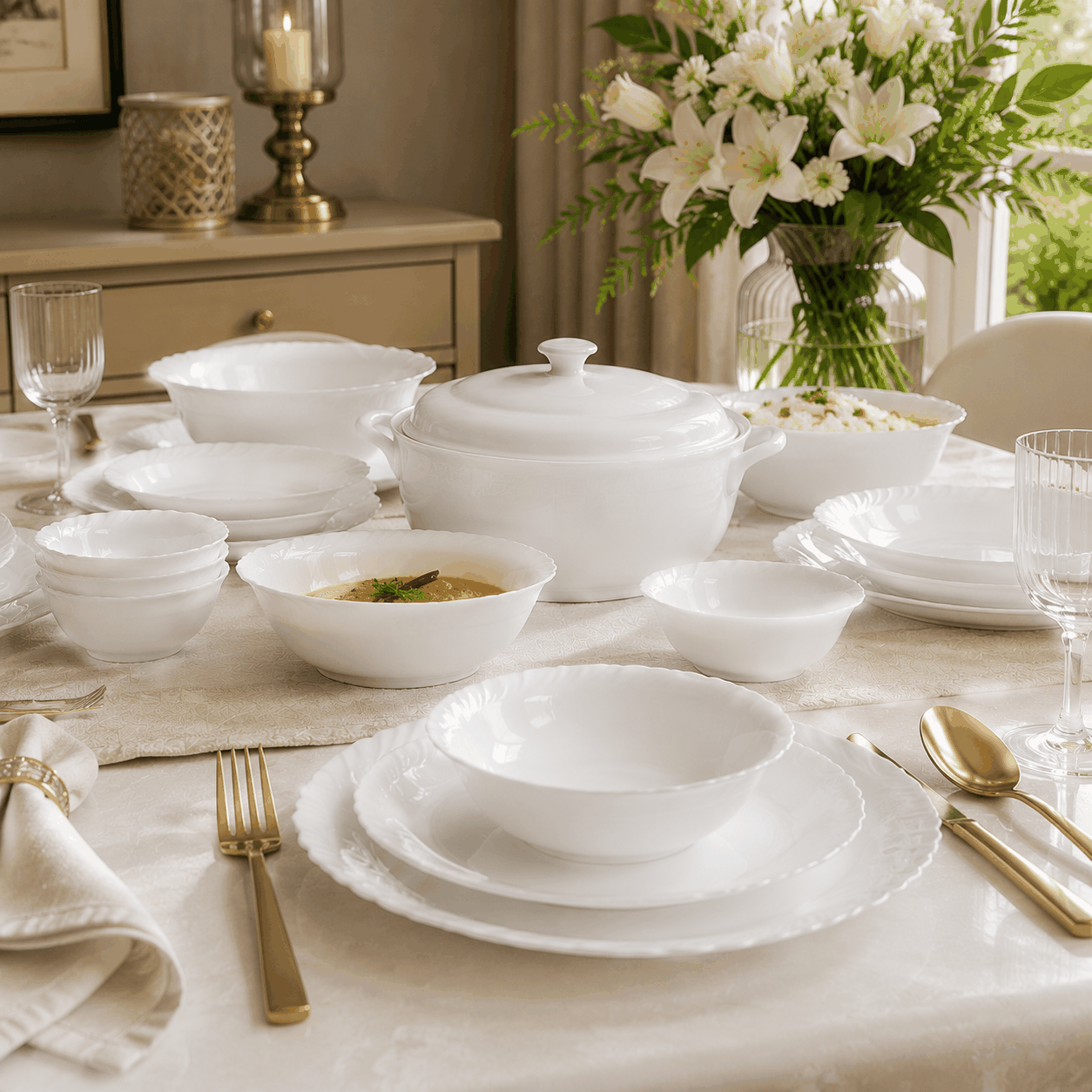 Borosil Opalware Dinner Set – Classic White image 3