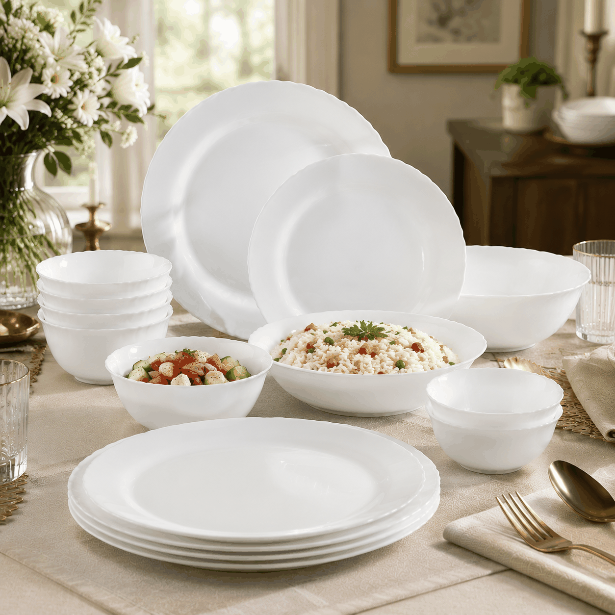 Borosil Opalware Dinner Set – Classic White image 4