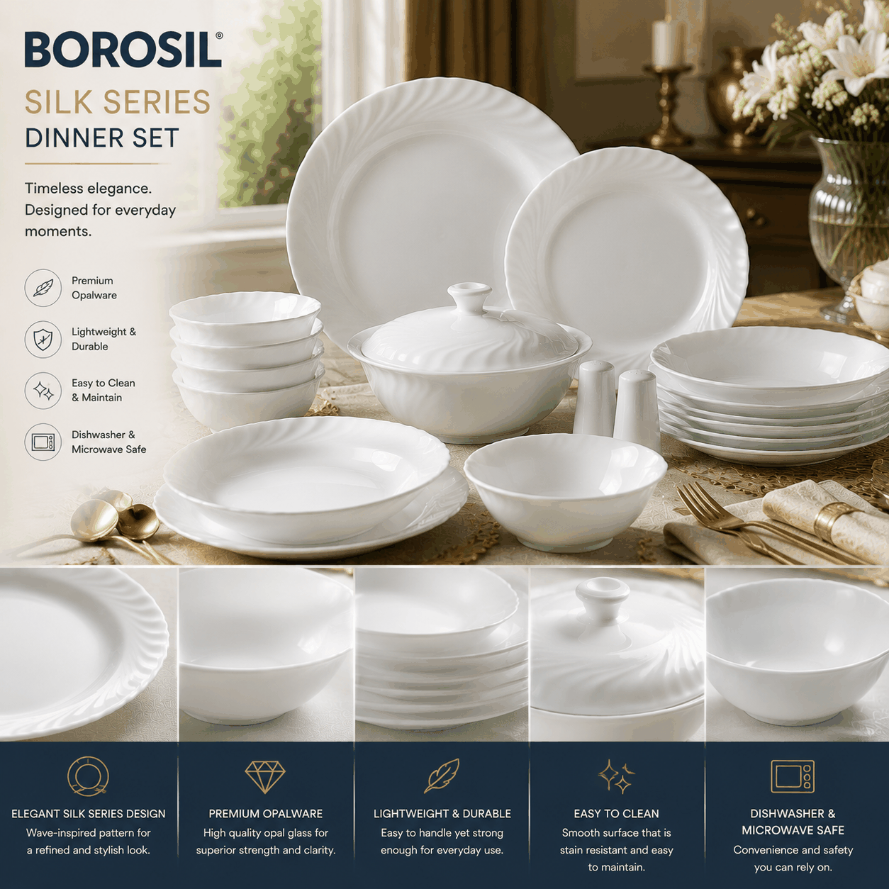 Borosil Silk Series Dinner Set