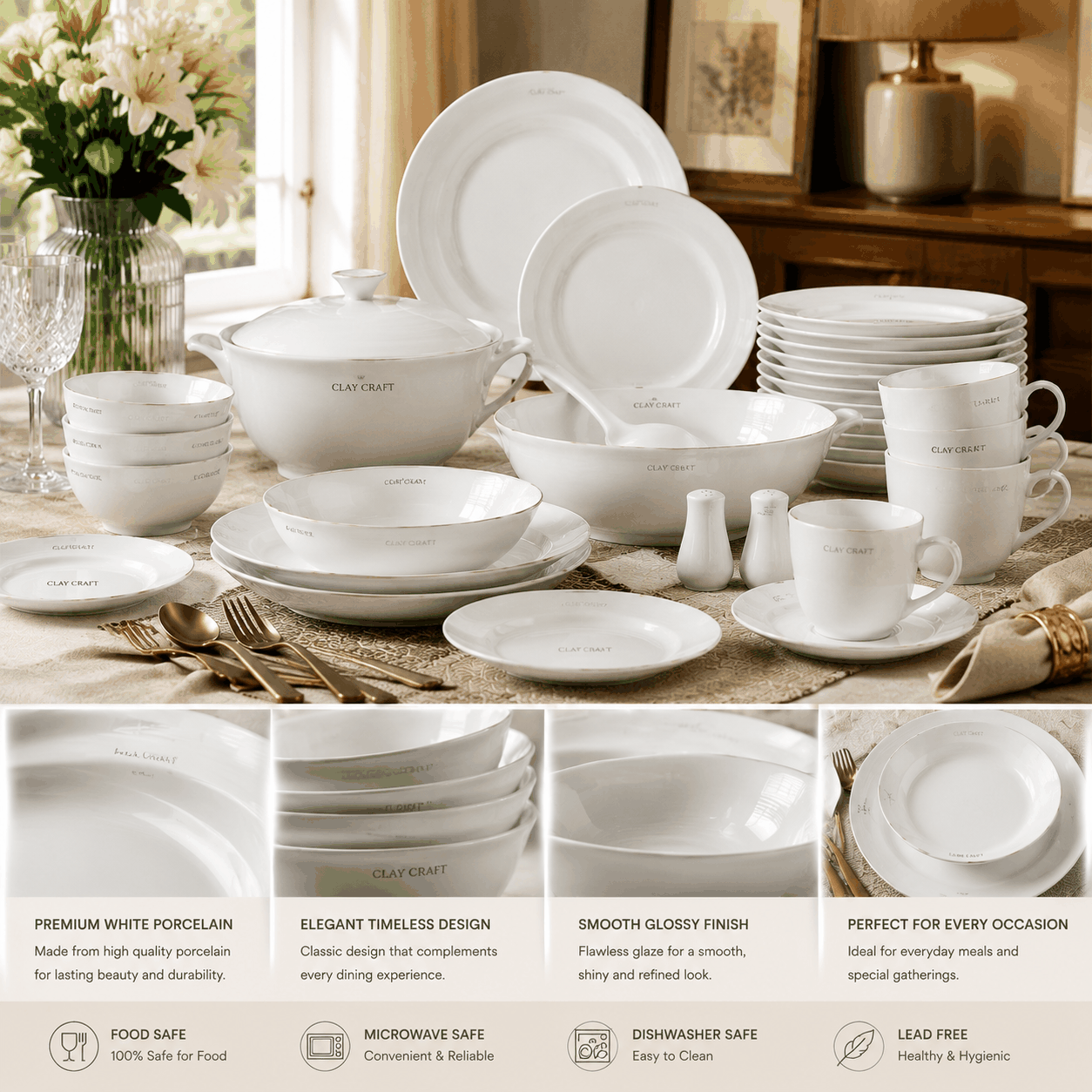 Clay Craft White Porcelain Dinner Set