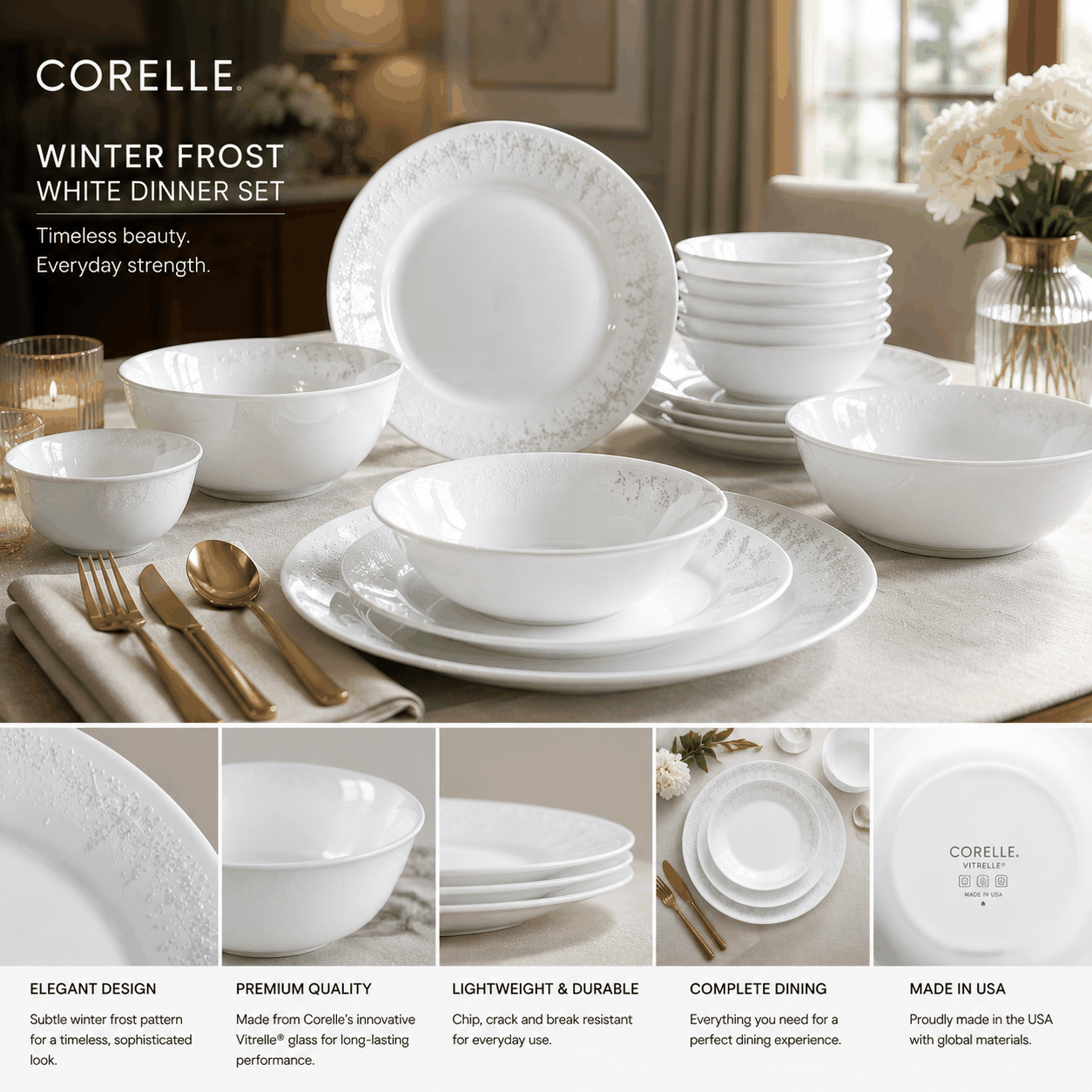 Corelle Winter Frost White Dinner Set