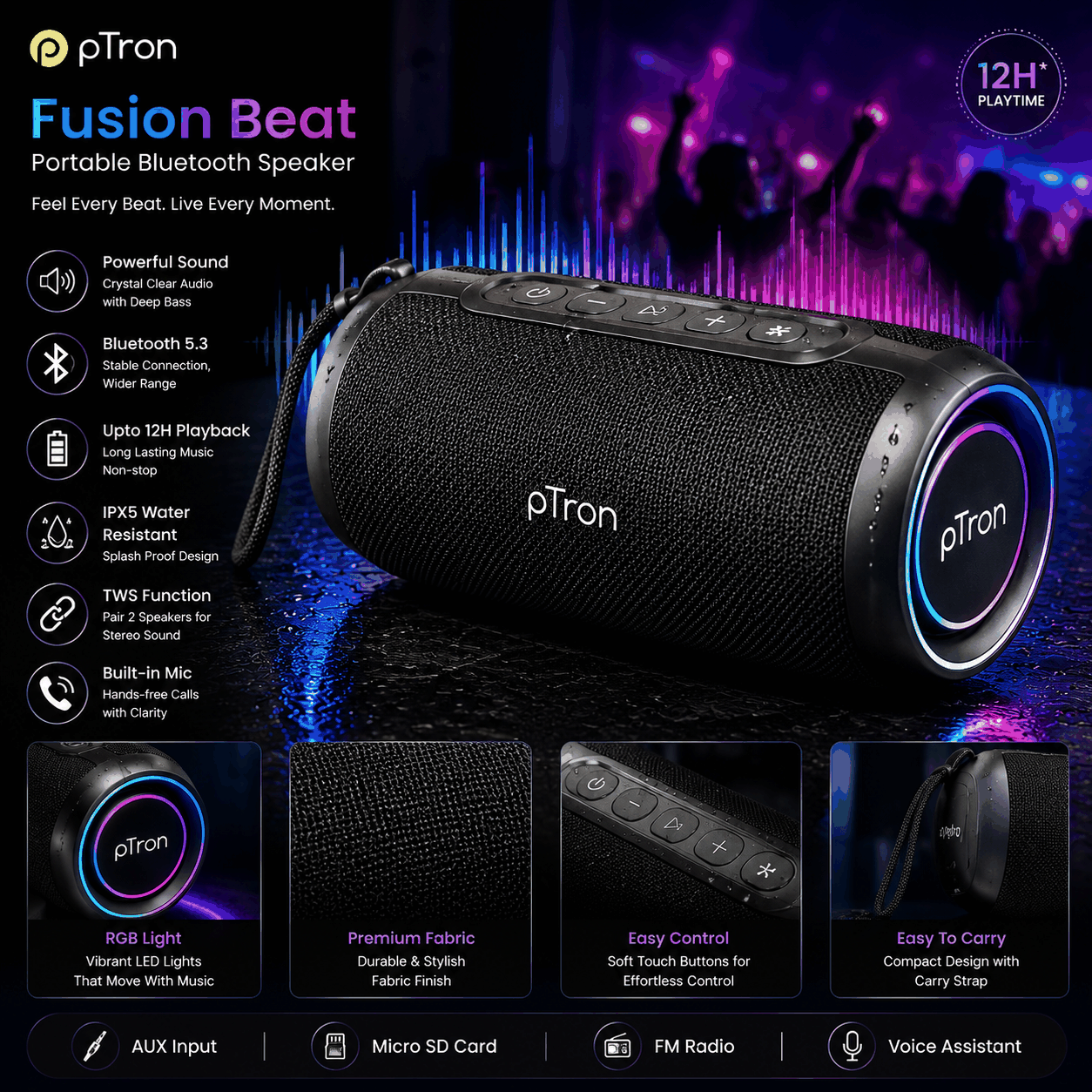 Ptron pTron Fusion Beat Portable Bluetooth Speaker image 3