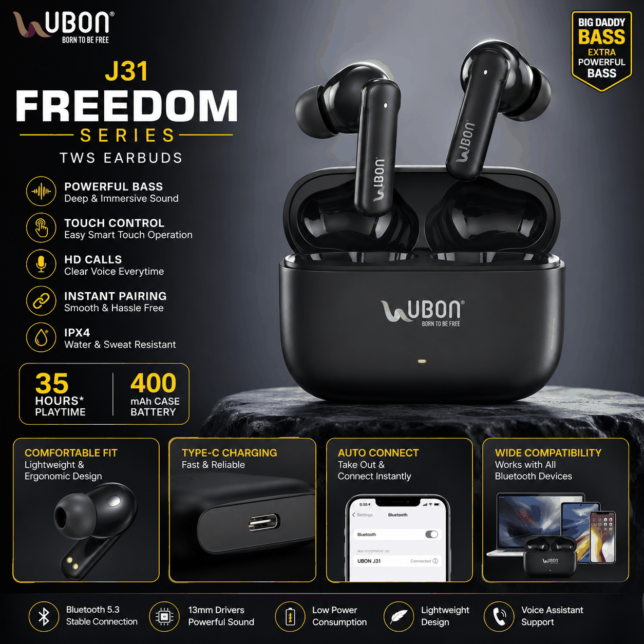 UBON UBON J31 Freedom Series TWS Earbuds