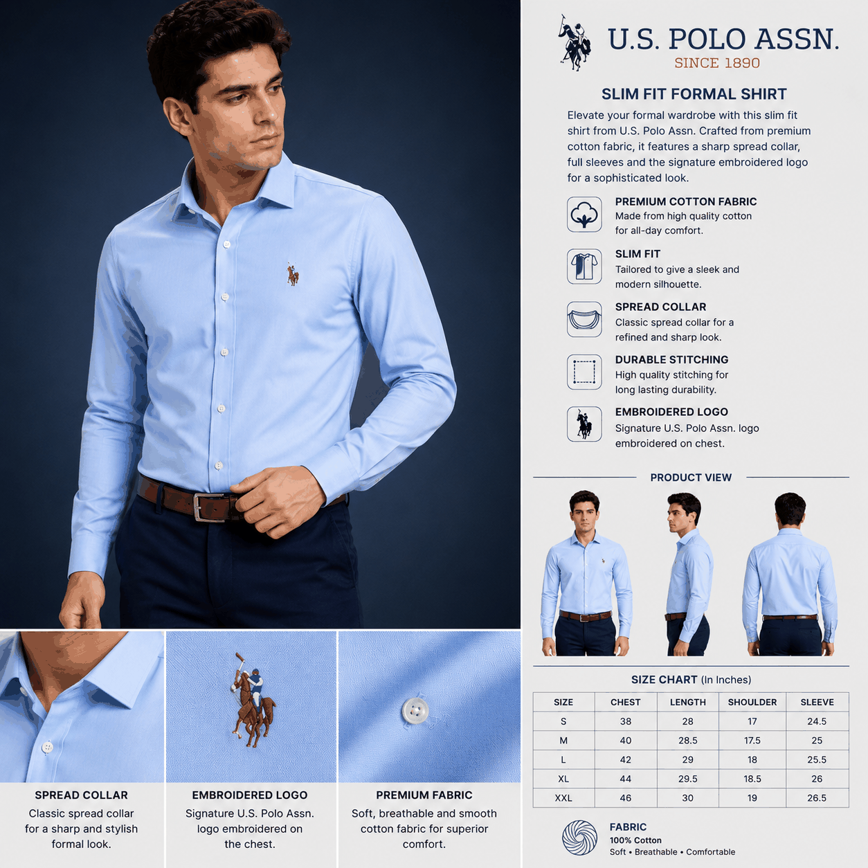 U.S. Polo Assn. Slim Fit Formal Shirt – Premium Men's Formal Shirt