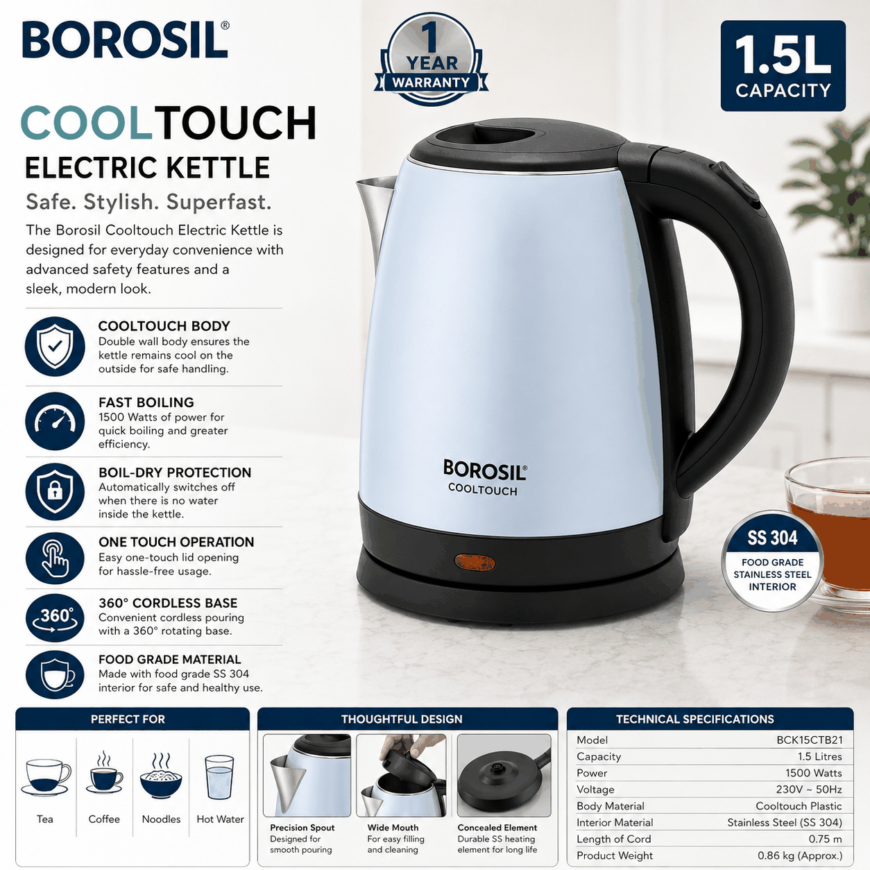 Borosil Borosil Cooltouch Electric Kettle
