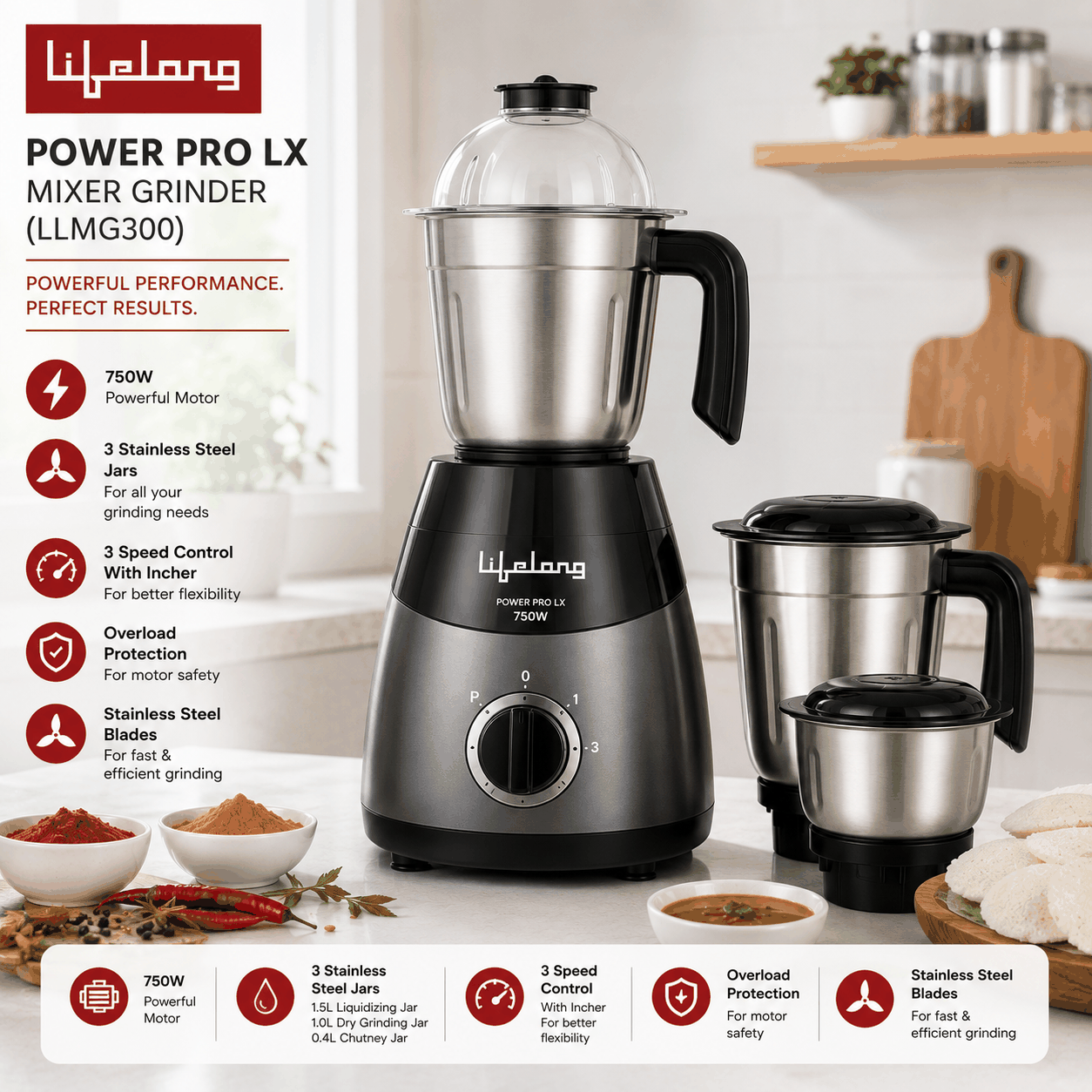 Lifelong Lifelong Power Pro LX Mixer Grinder (LLMG300)